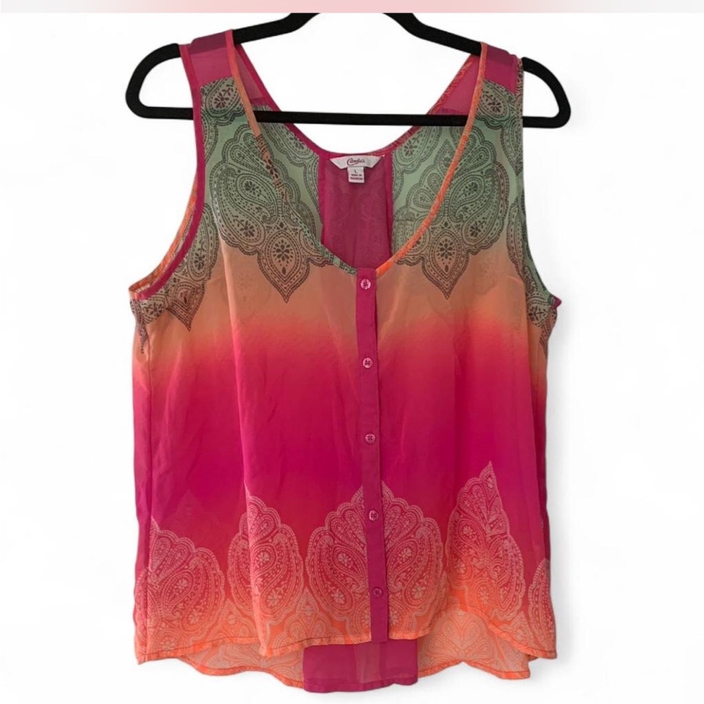 Boho Bright Candie's Pink and Orange Sleeveless Blouse size L